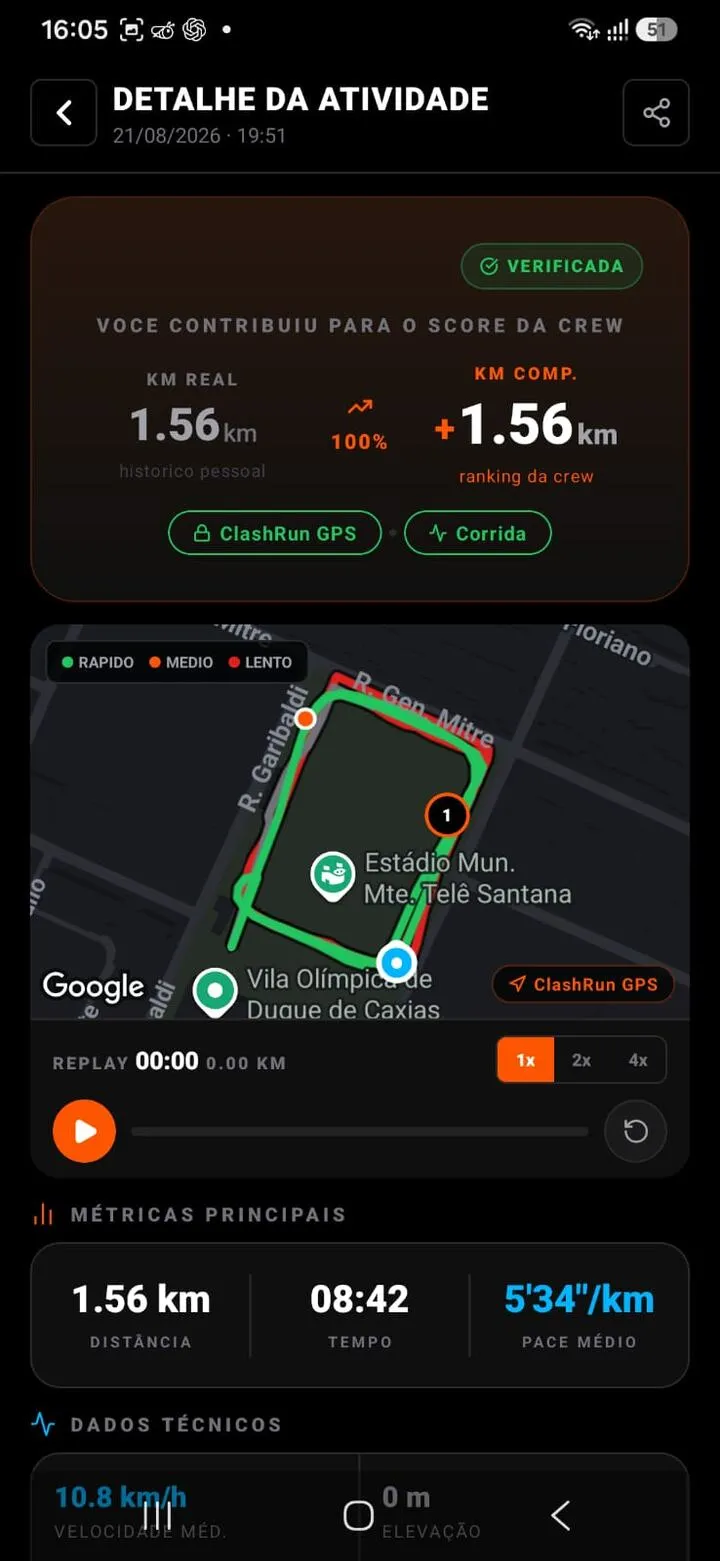 Detalhe da atividade no app ClashRun